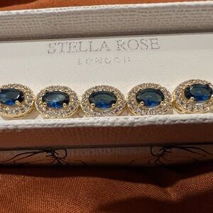 Blue Crystal Halo Bracelet - Gold Tone